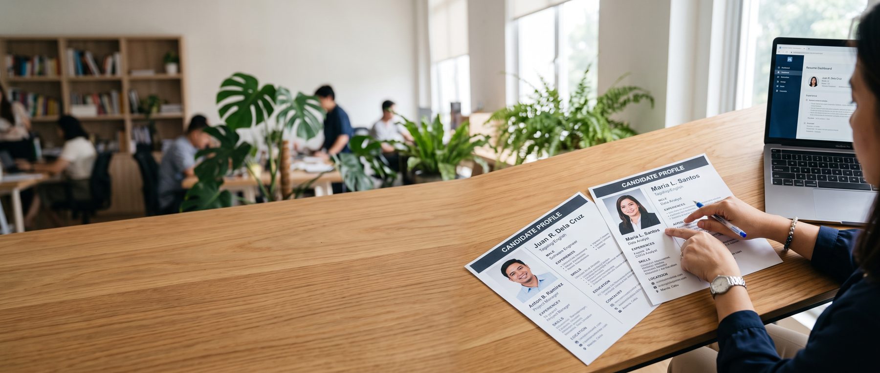 The same business owner interviewing three candidates on a video call