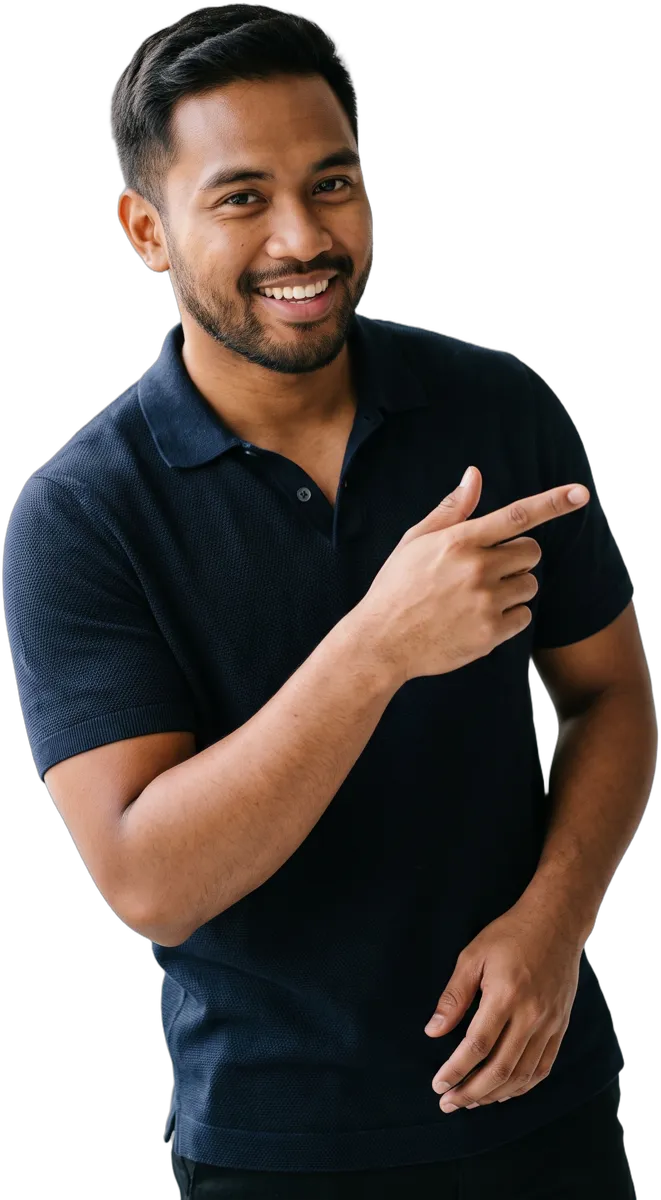An Outsourced Professional pointing to the rules he follows