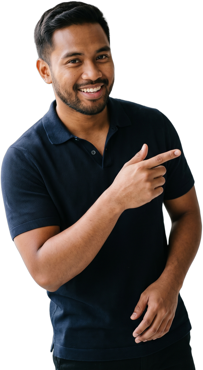 An Outsourced Professional pointing to the rules he follows