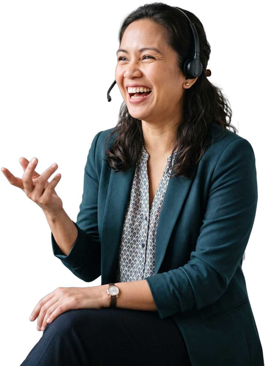 An Outsourced Professional in a headset, ready to answer