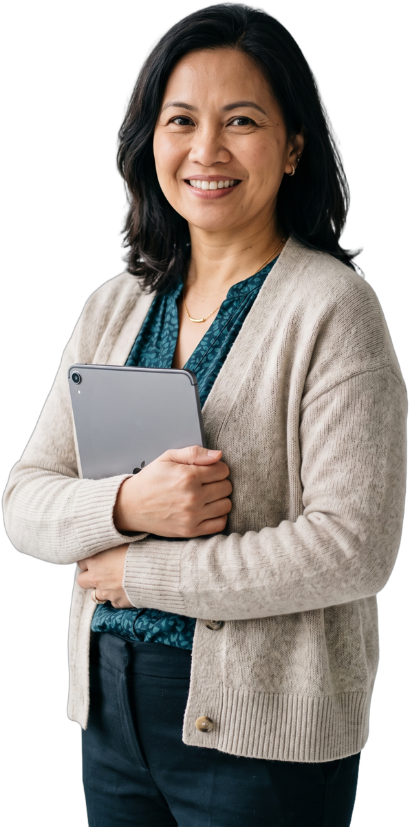A WeAssist team member holding a tablet