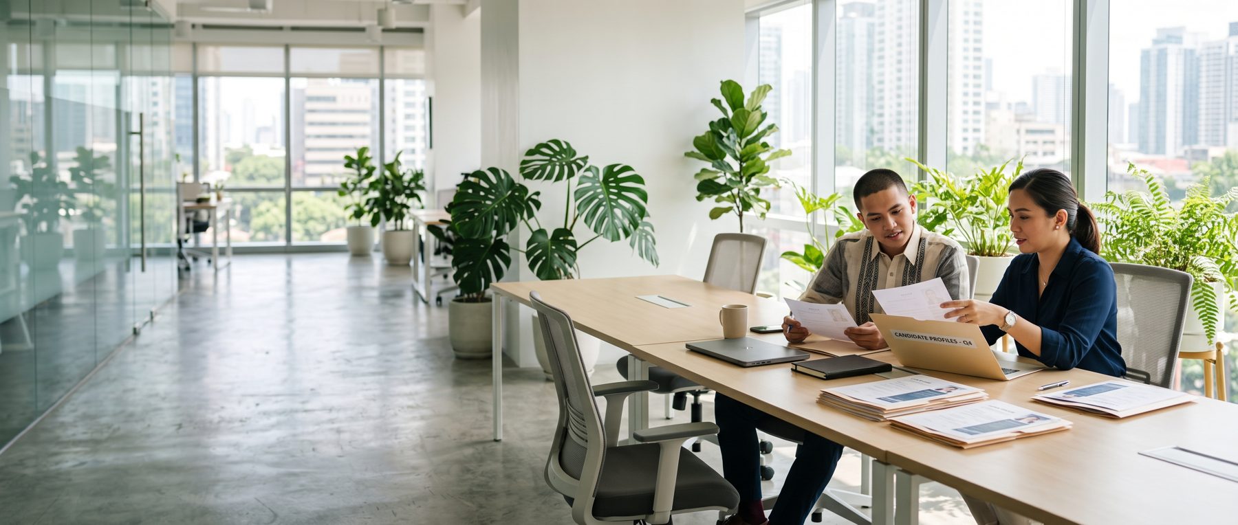 A WeAssist recruiter holding three candidate profiles
