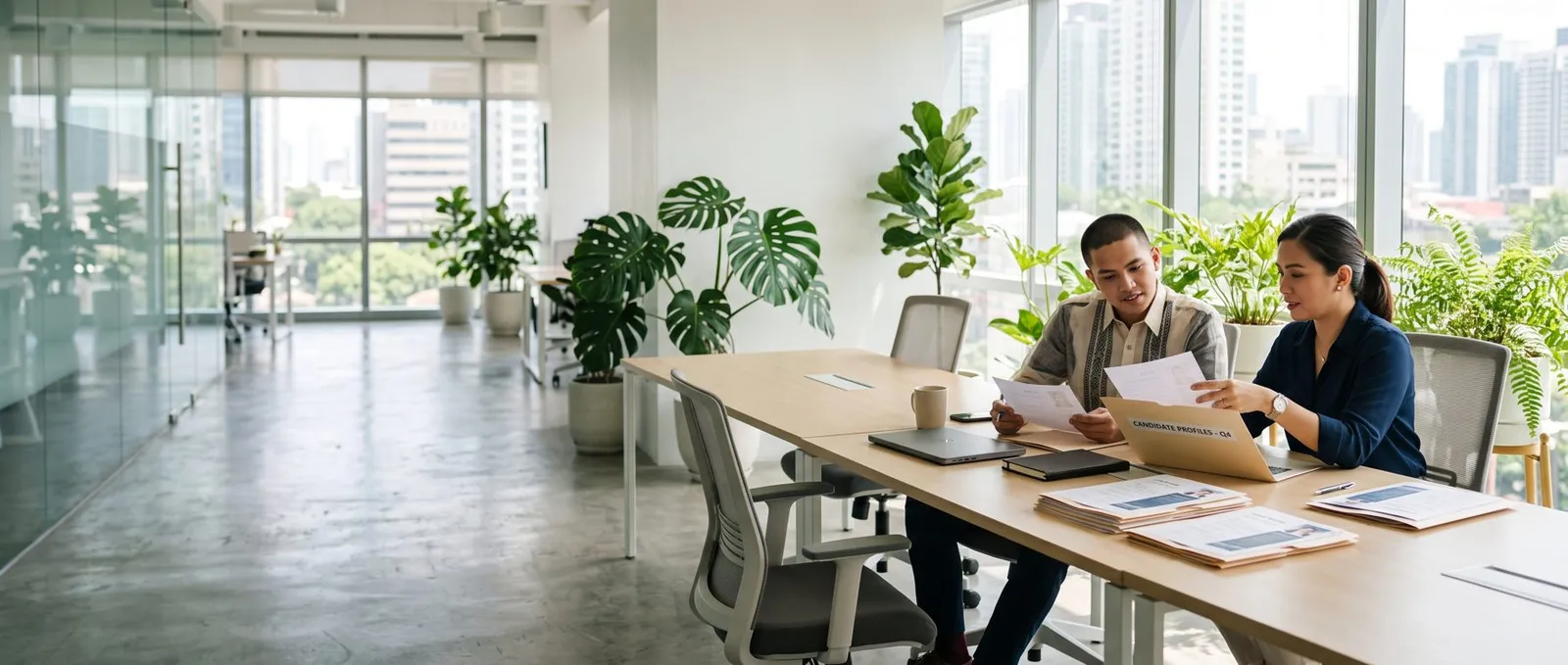 A WeAssist recruiter holding three candidate profiles
