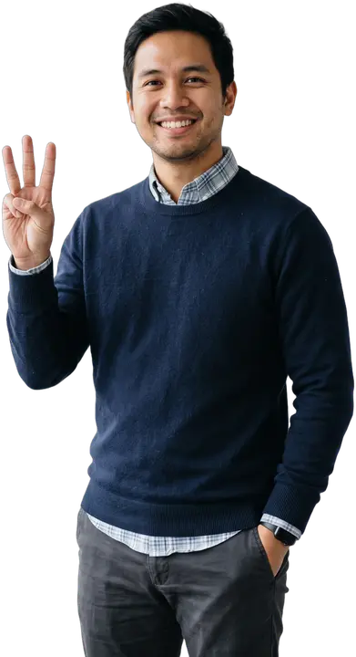 A WeAssist recruiter holding up three fingers