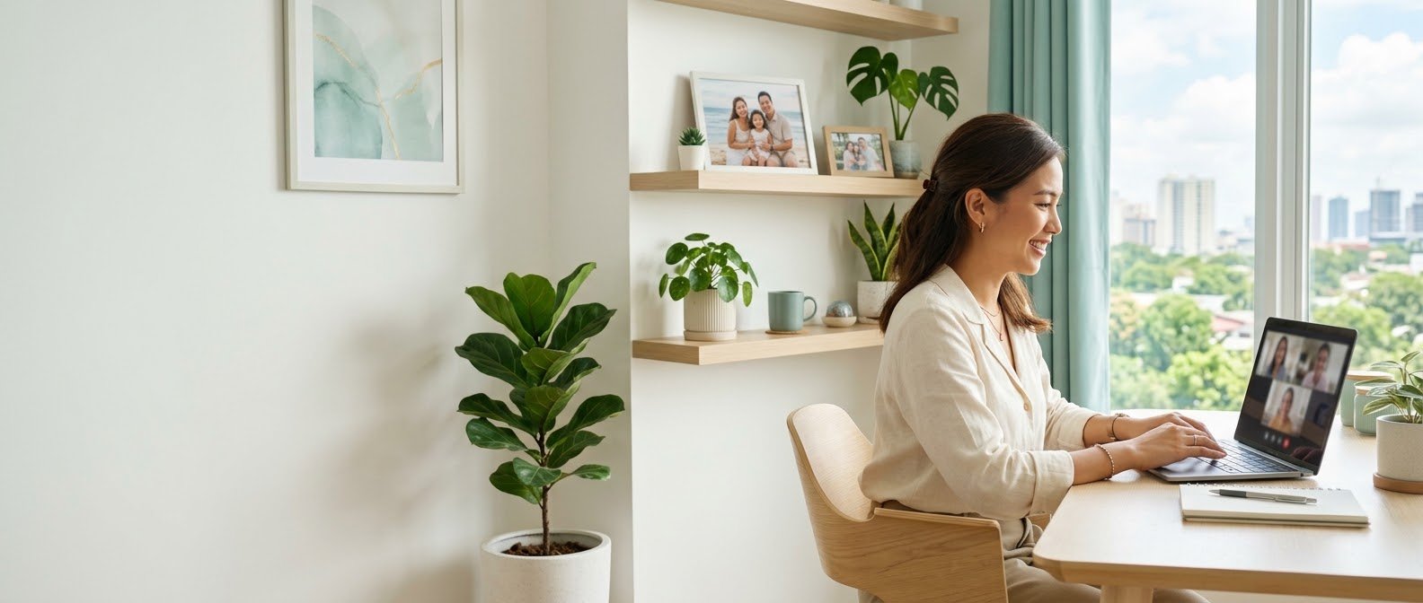 An Outsourced Professional on a video call from home