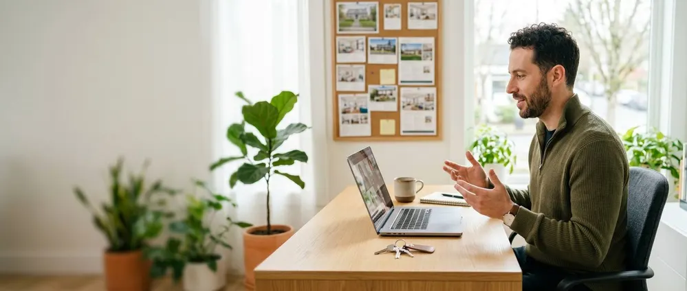A real estate broker on a video call, describing the role