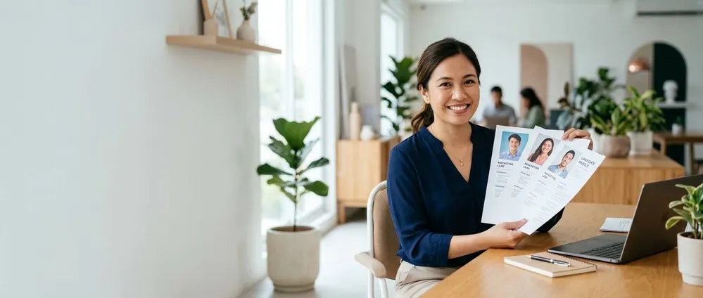 A WeAssist recruiter holding three candidate profiles