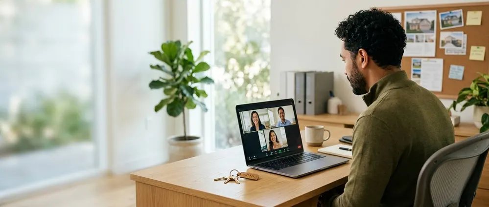 The same real estate broker interviewing three candidates on a video call
