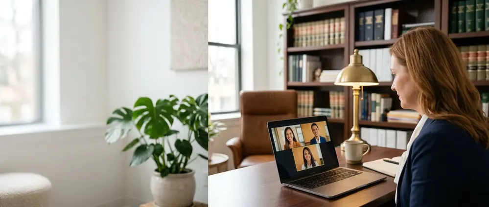 The same law firm owner interviewing three candidates on a video call