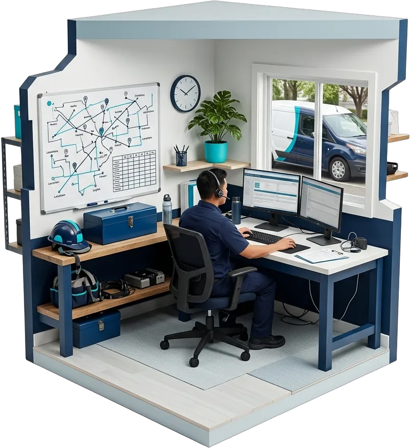An Outsourced Professional dispatching technician jobs in a home services and contractors workspace