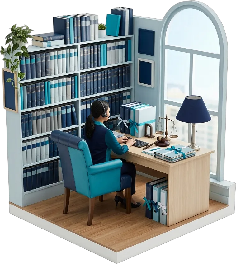 An Outsourced Professional organizing case files and court dates in a law firms workspace