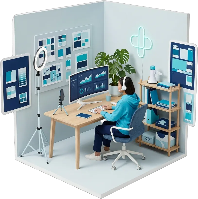 An Outsourced Professional scheduling posts and editing a campaign report in a marketing agencies workspace